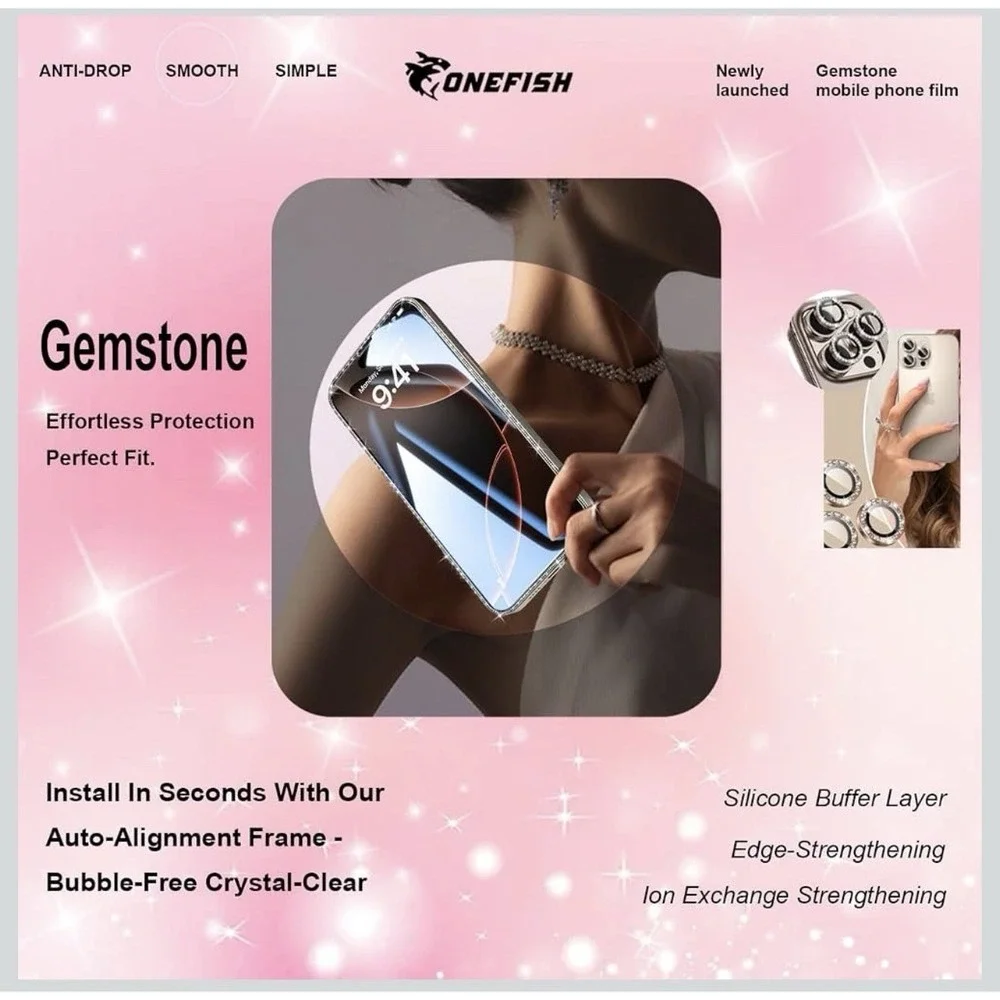 D0050-Privacy Screen Protector Glitter Camera Lens Kit for iPhone Gemstone